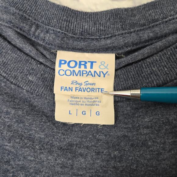 Fa Rawr Caroling T-Rex Santa Hat Tshirt Heather Blue sz Large Christmas Holiday - Picture 8 of 9